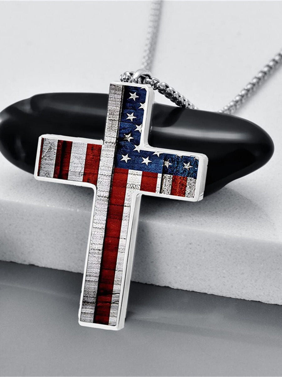 American Flag Cross Pendant Necklace