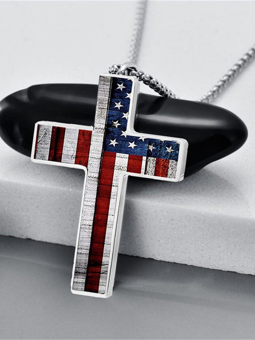 American Flag Cross Pendant Necklace
