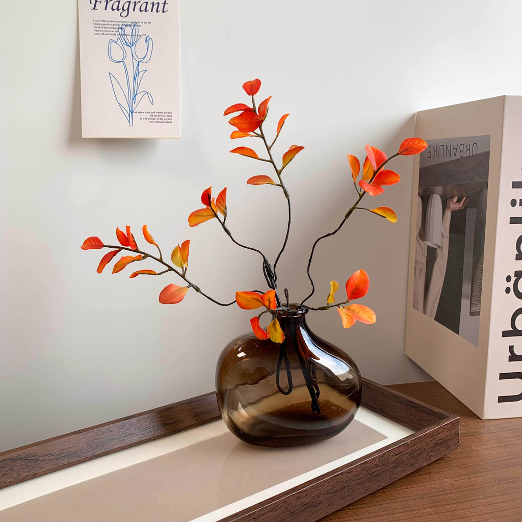 Artificial Maple Leaf Branches with Glass Vase