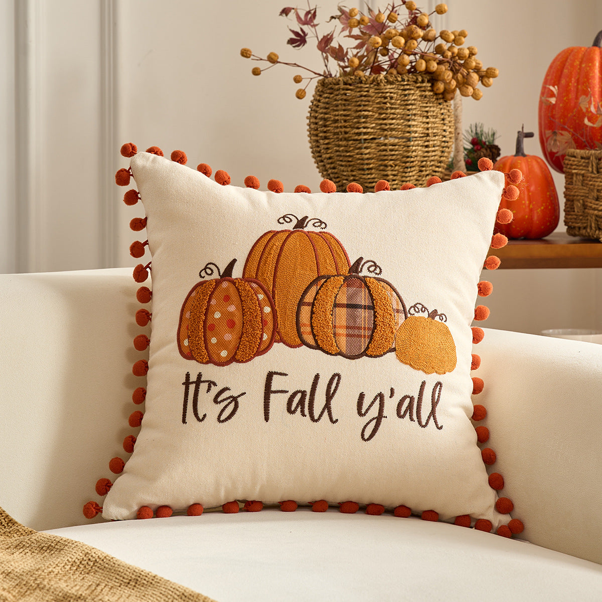 Autumn Pumpkin & Maple Leaf Pillow Covers