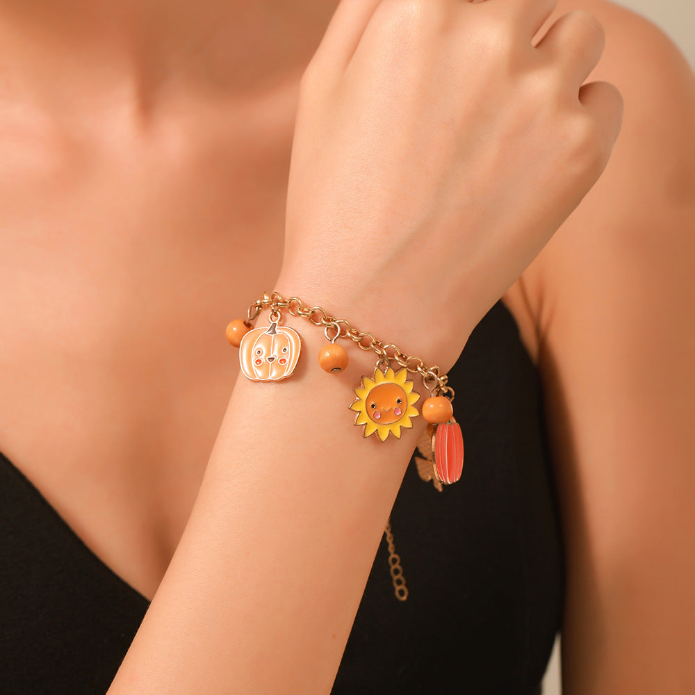 Thanksgiving Maple and Sunflower Charm Bracelet