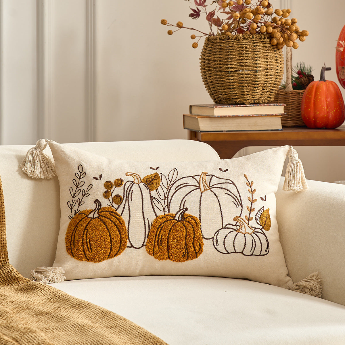 Autumn Pumpkin & Maple Leaf Pillow Covers