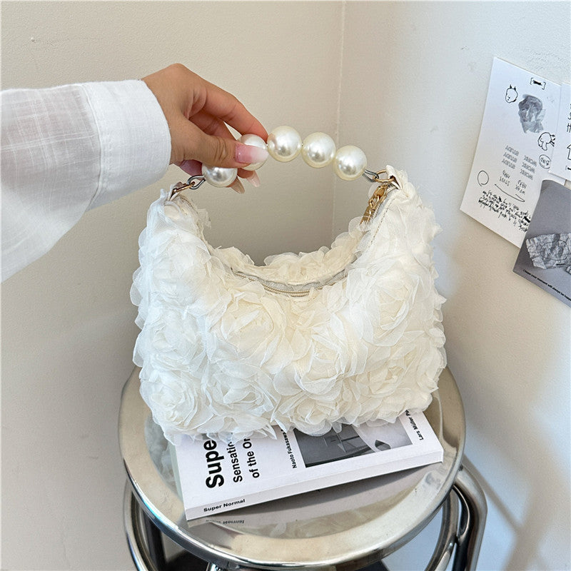 Lace Rose Handbag with Faux-Pearl Handle