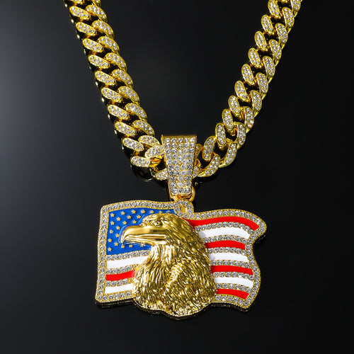 American Flag Rhinestone Pendant Necklace