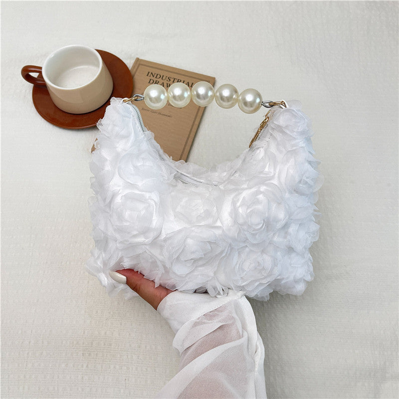 Lace Rose Handbag with Faux-Pearl Handle