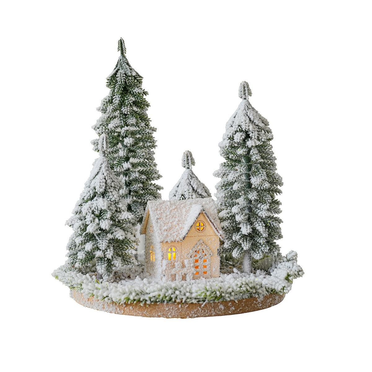 Flocked Christmas Tree Village Set with LED Lights