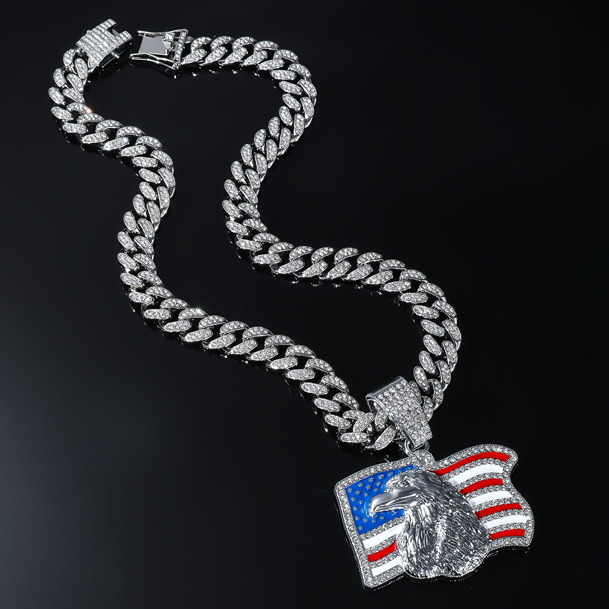 American Flag Rhinestone Pendant Necklace