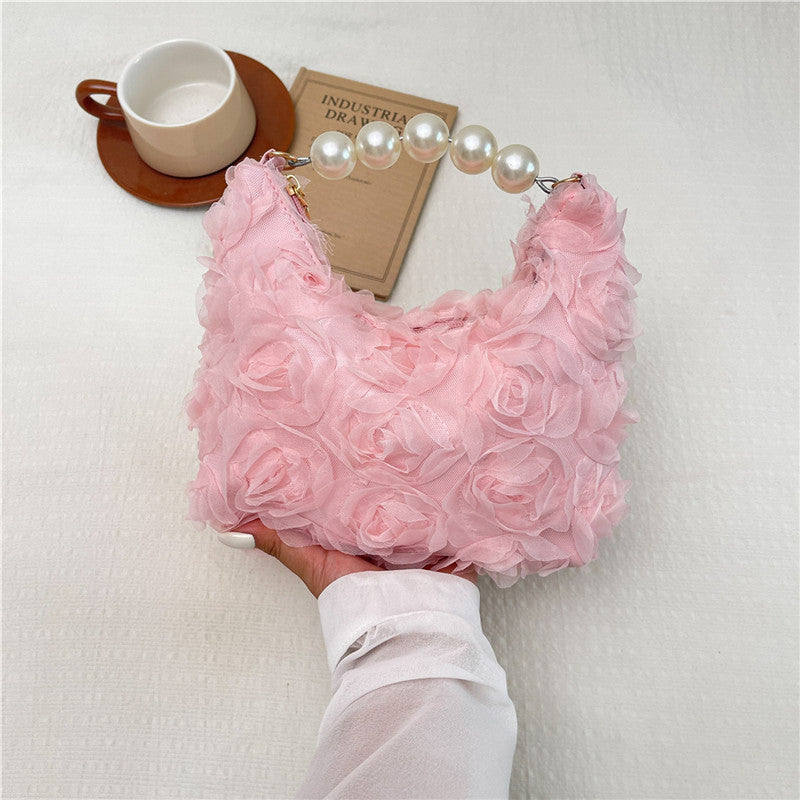 Lace Rose Handbag with Faux-Pearl Handle