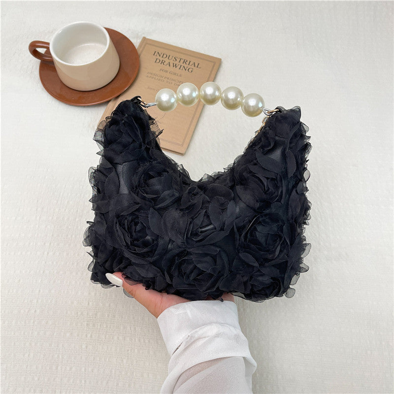 Lace Rose Handbag with Faux-Pearl Handle