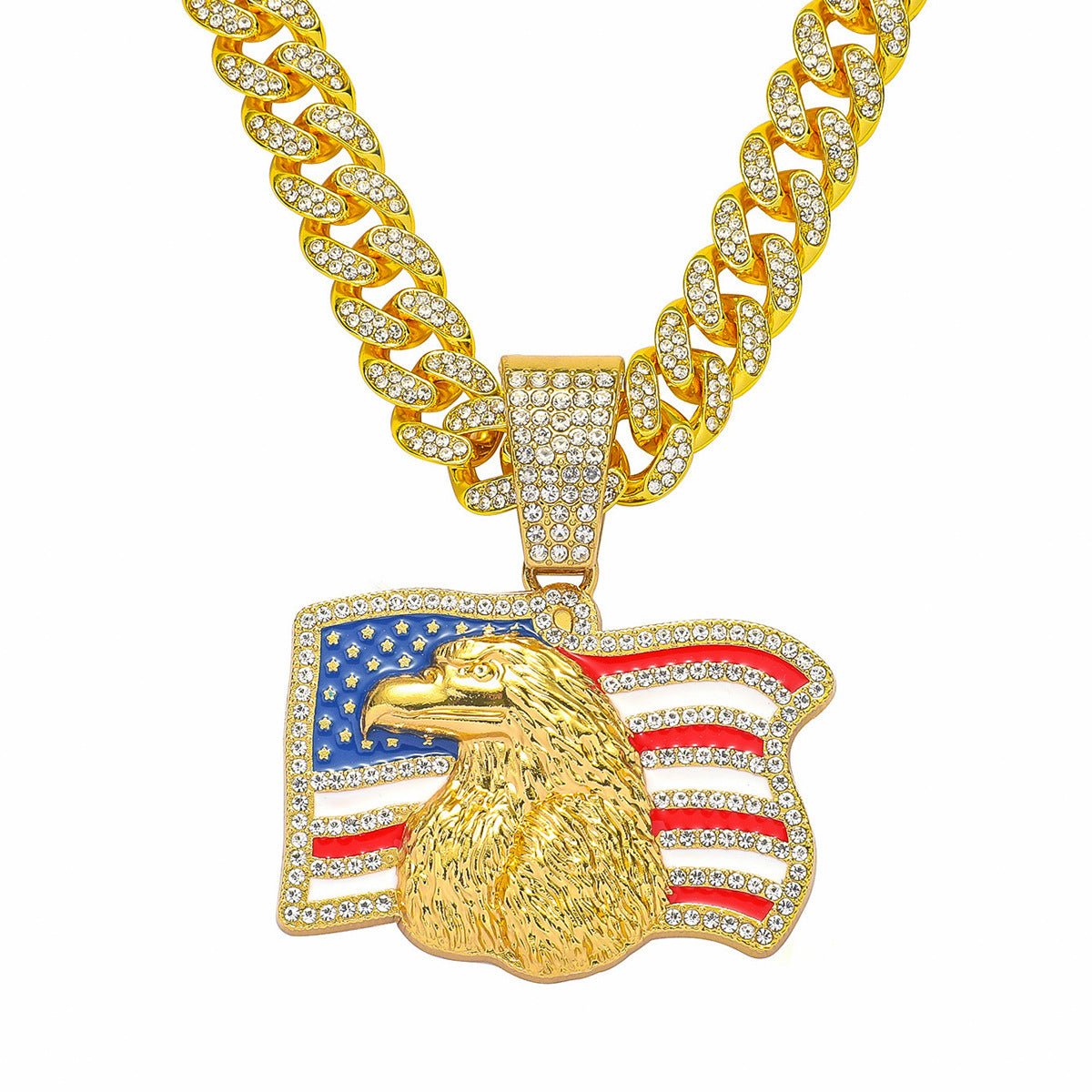 American Flag Rhinestone Pendant Necklace