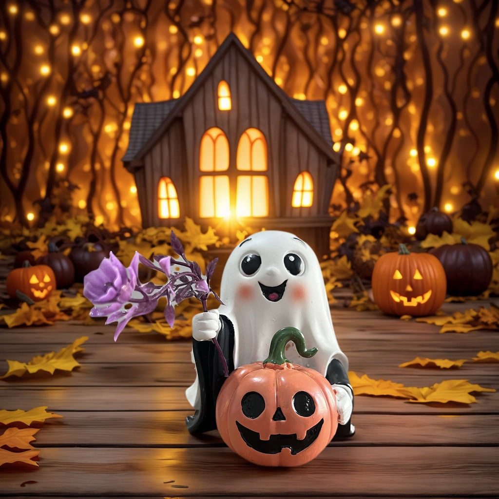 Ghost & Pumpkin Resin Figurine