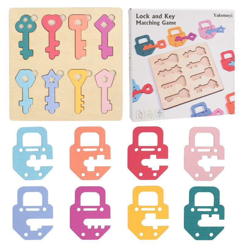 Wooden Lock and Key Matching Puzzle