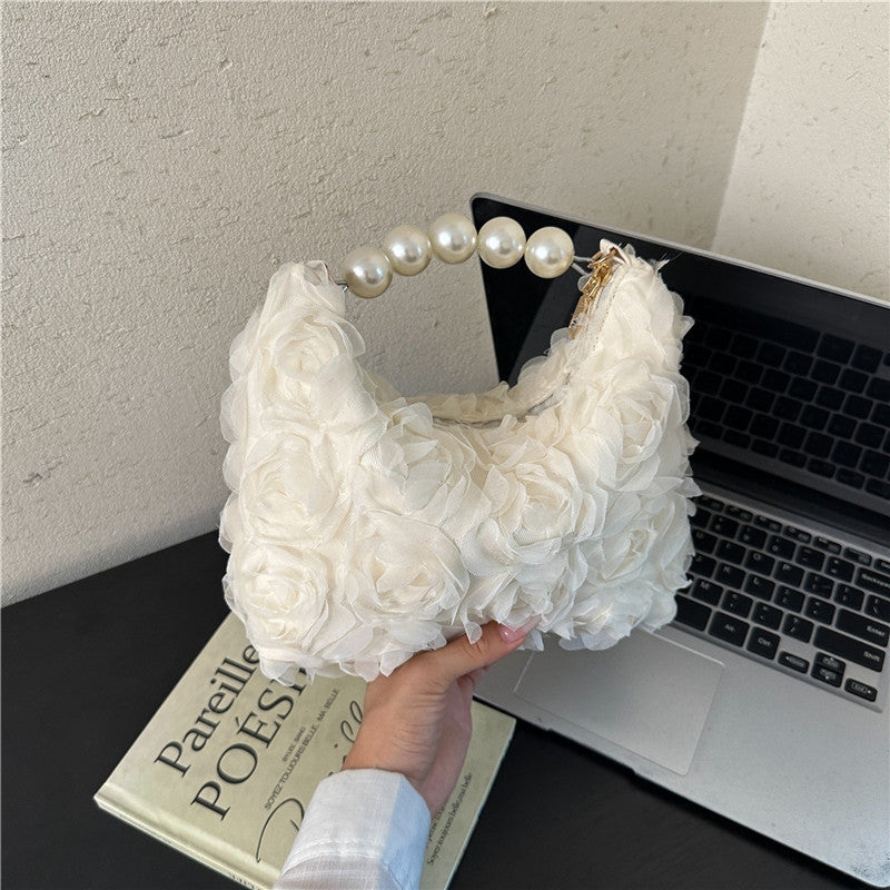 Lace Rose Handbag with Faux-Pearl Handle