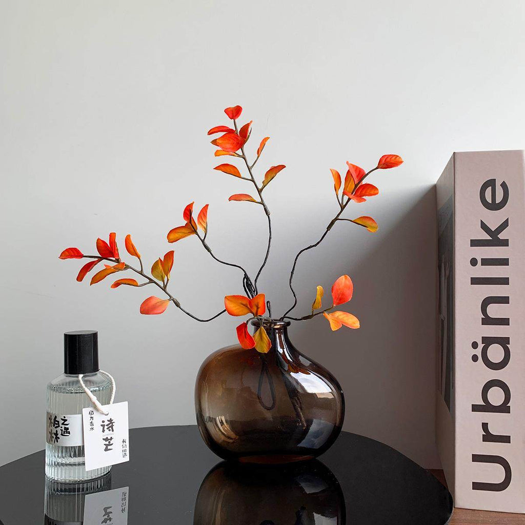 Artificial Maple Leaf Branches with Glass Vase