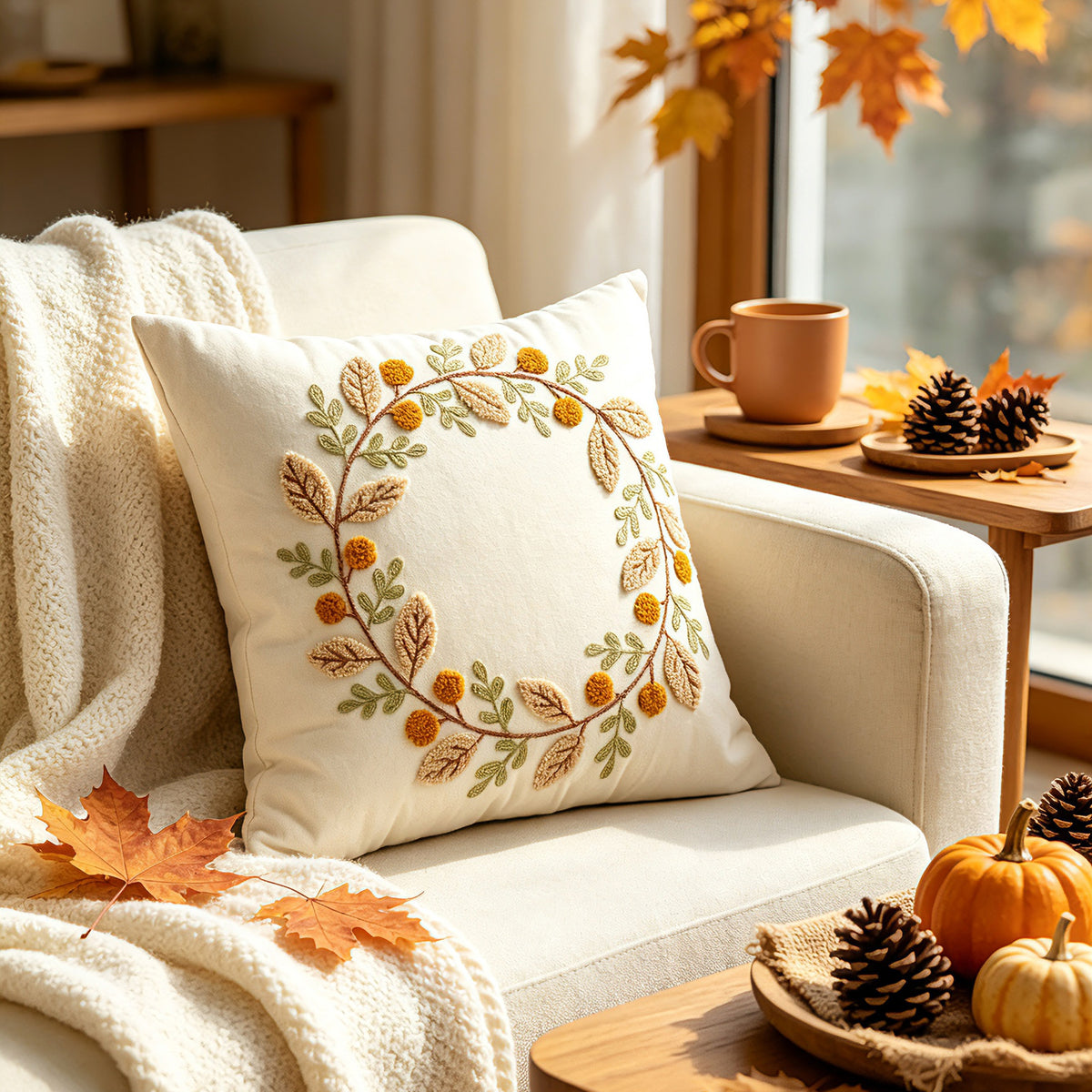Autumn Pumpkin & Maple Leaf Pillow Covers