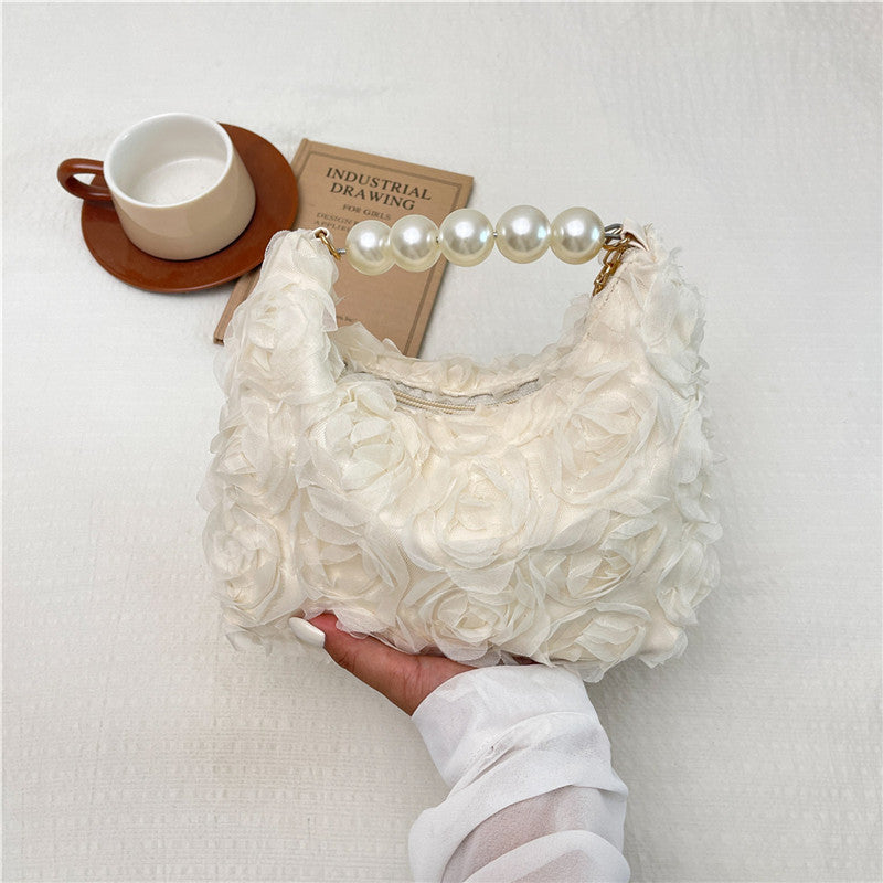 Lace Rose Handbag with Faux-Pearl Handle