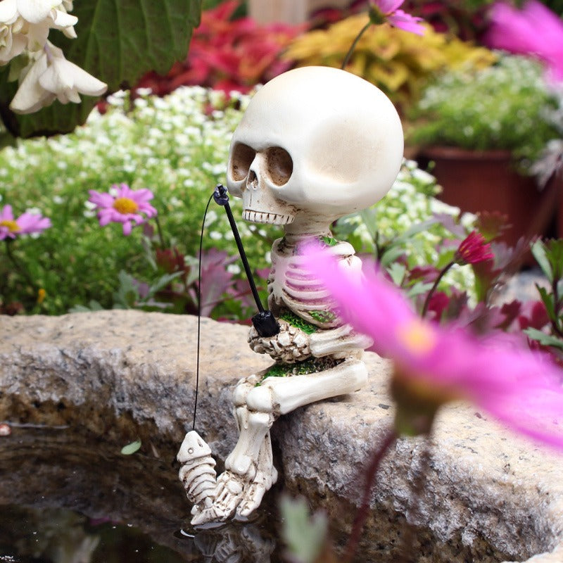Fishing Skeleton Garden Figurine