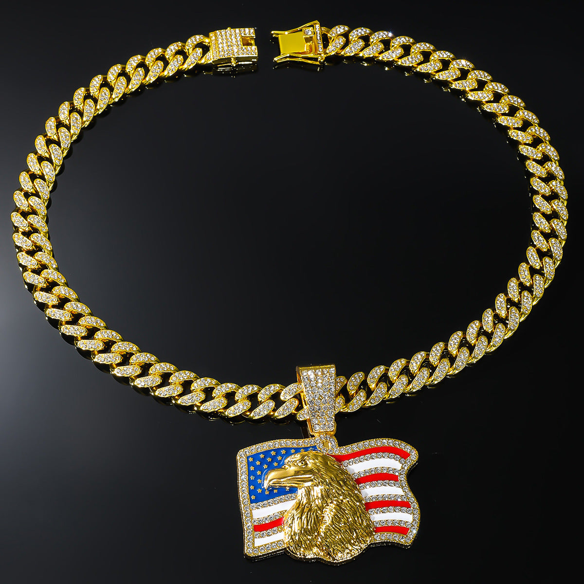 American Flag Rhinestone Pendant Necklace