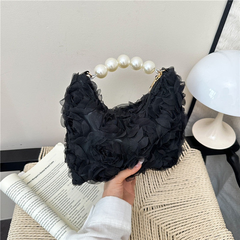 Lace Rose Handbag with Faux-Pearl Handle