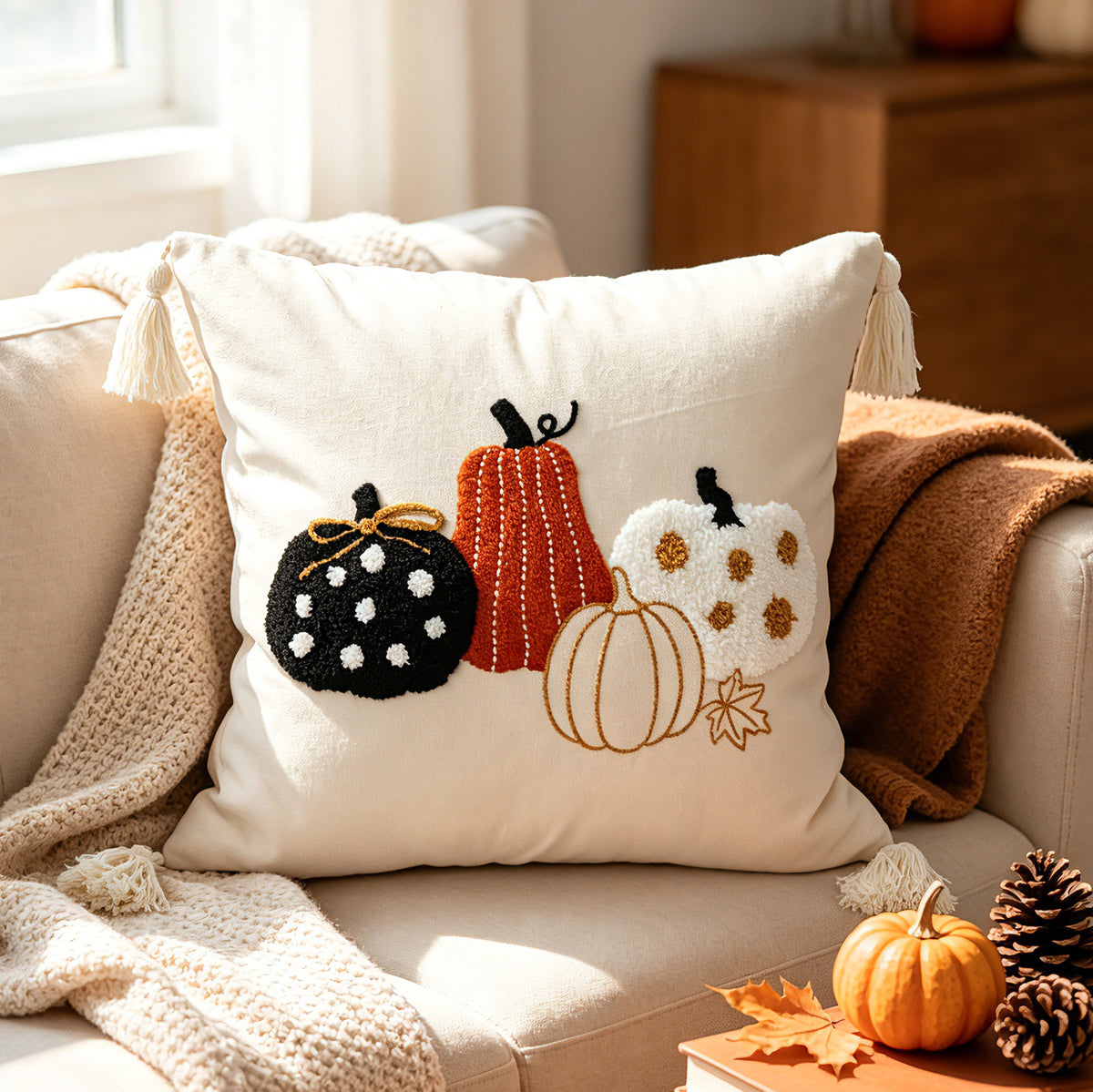 Autumn Pumpkin & Maple Leaf Pillow Covers