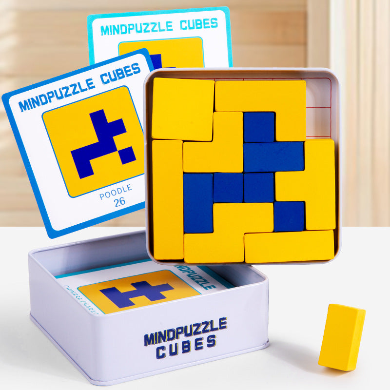 Wooden Shape Puzzle Blocks with Challenge Cards