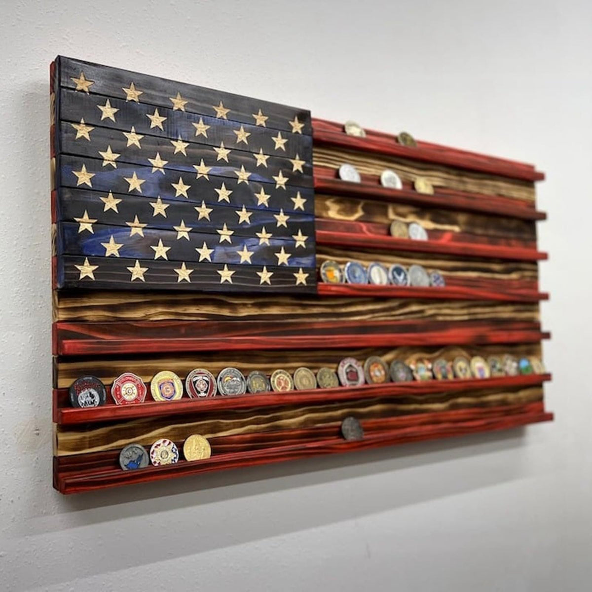 American Flag Wooden Challenge Coin Display