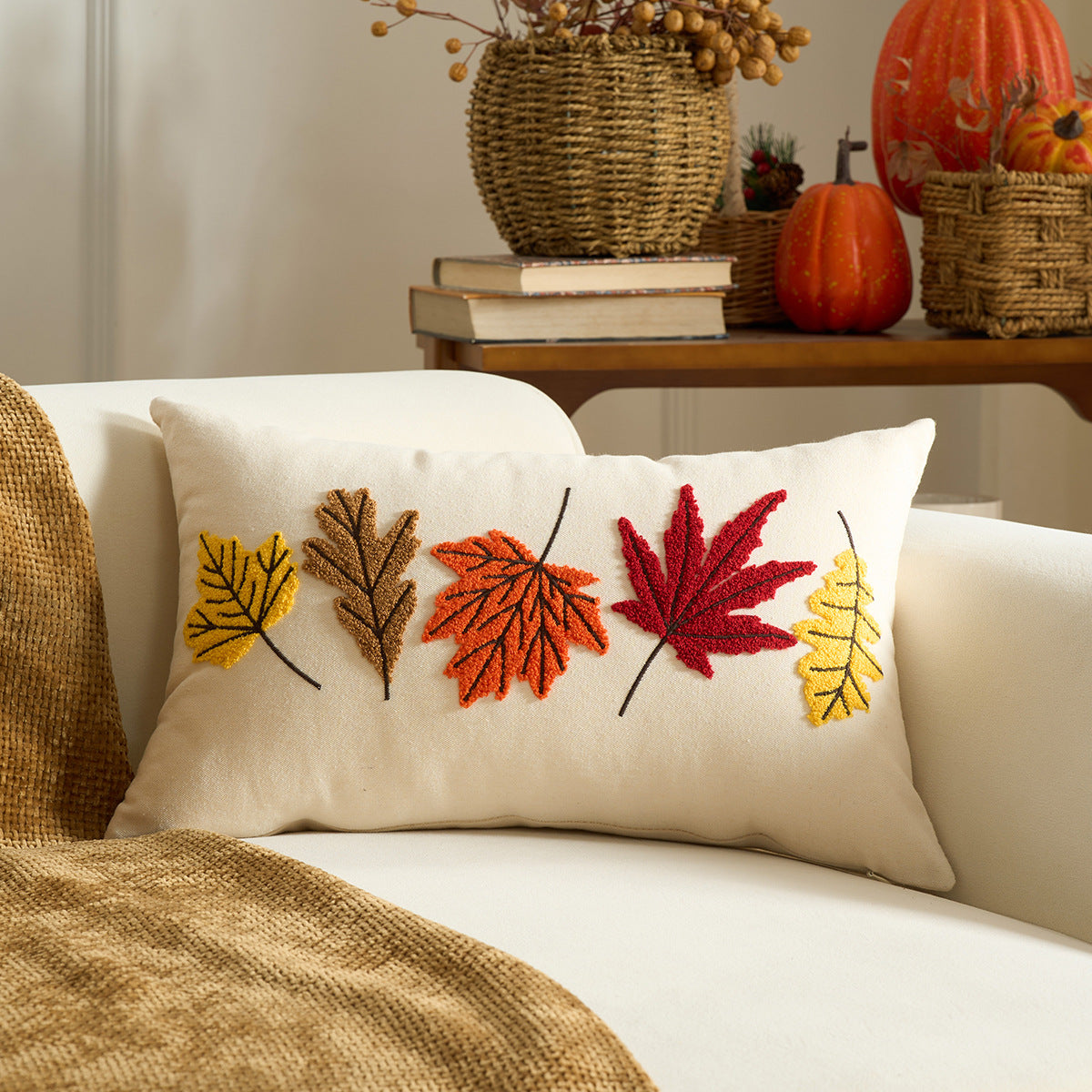Autumn Pumpkin & Maple Leaf Pillow Covers