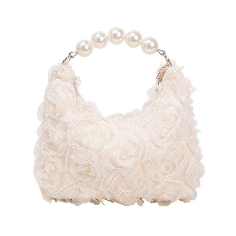 Lace Rose Handbag with Faux-Pearl Handle