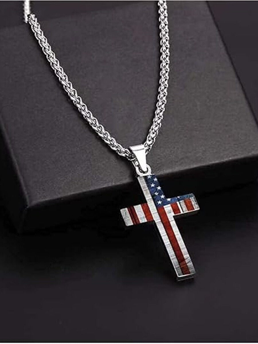 American Flag Cross Pendant Necklace
