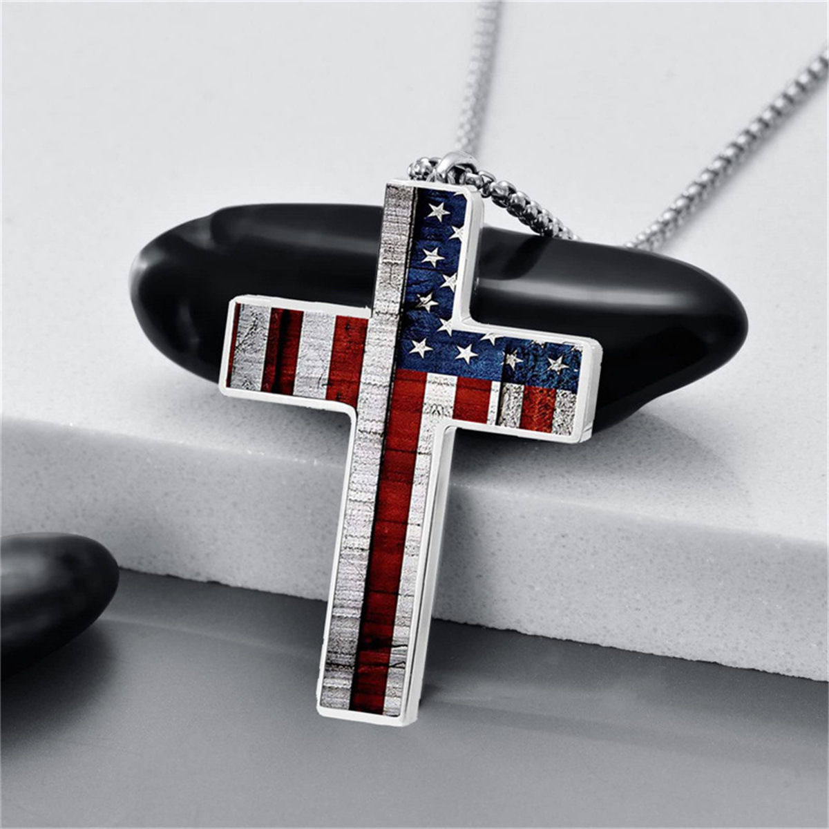 American Flag Cross Pendant Necklace