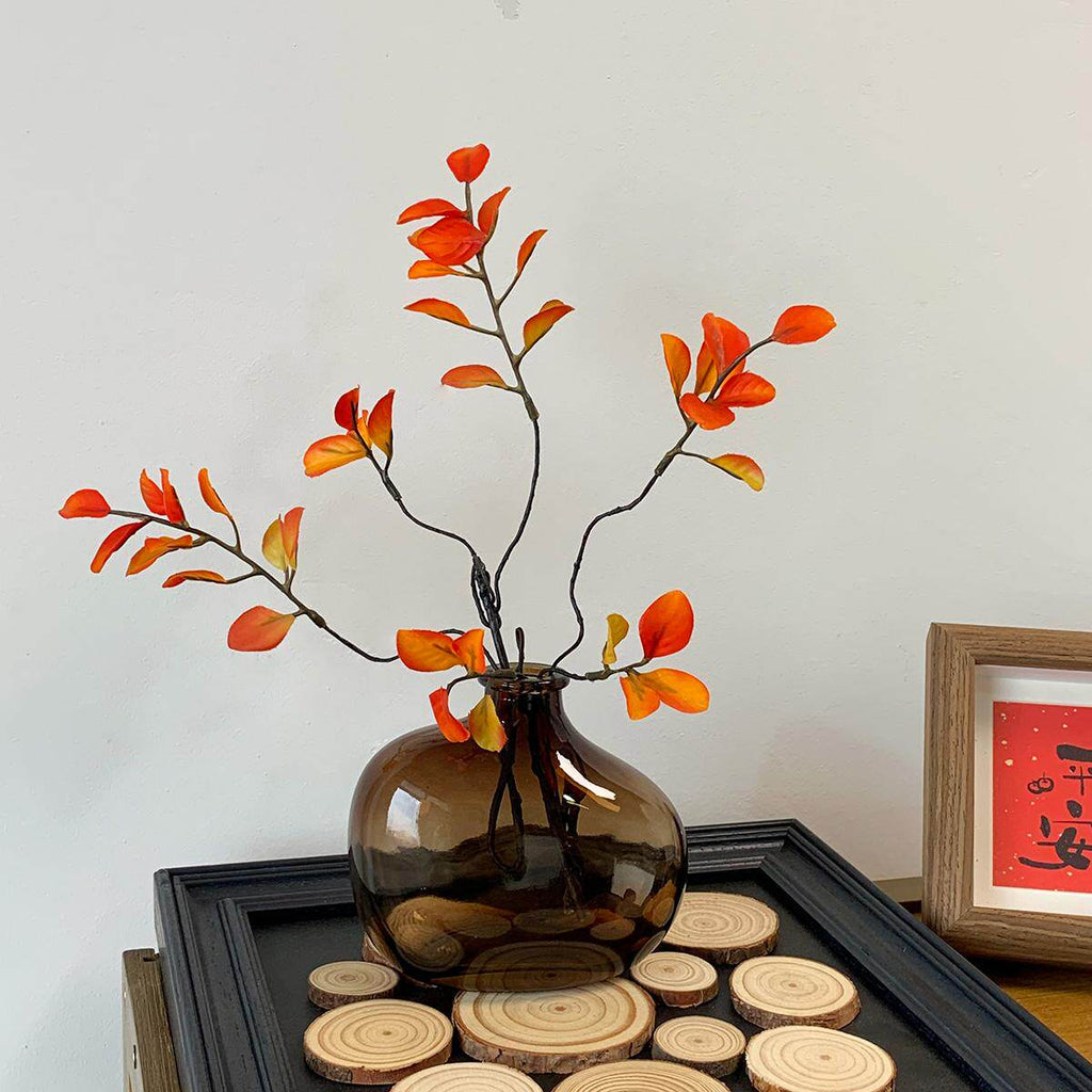 Artificial Maple Leaf Branches with Glass Vase