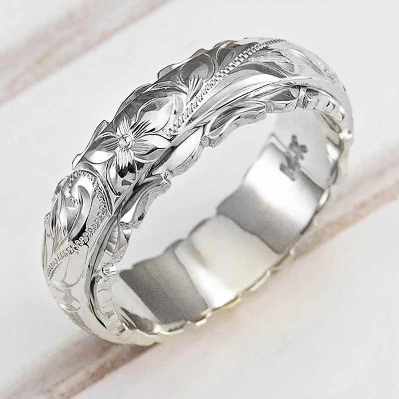 Engraved Floral Copper Ring