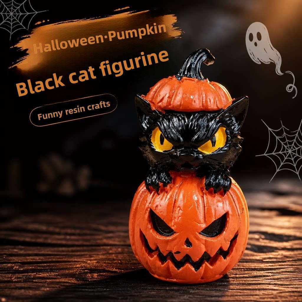 Halloween Witch & Pumpkin Hat Cat Figurines