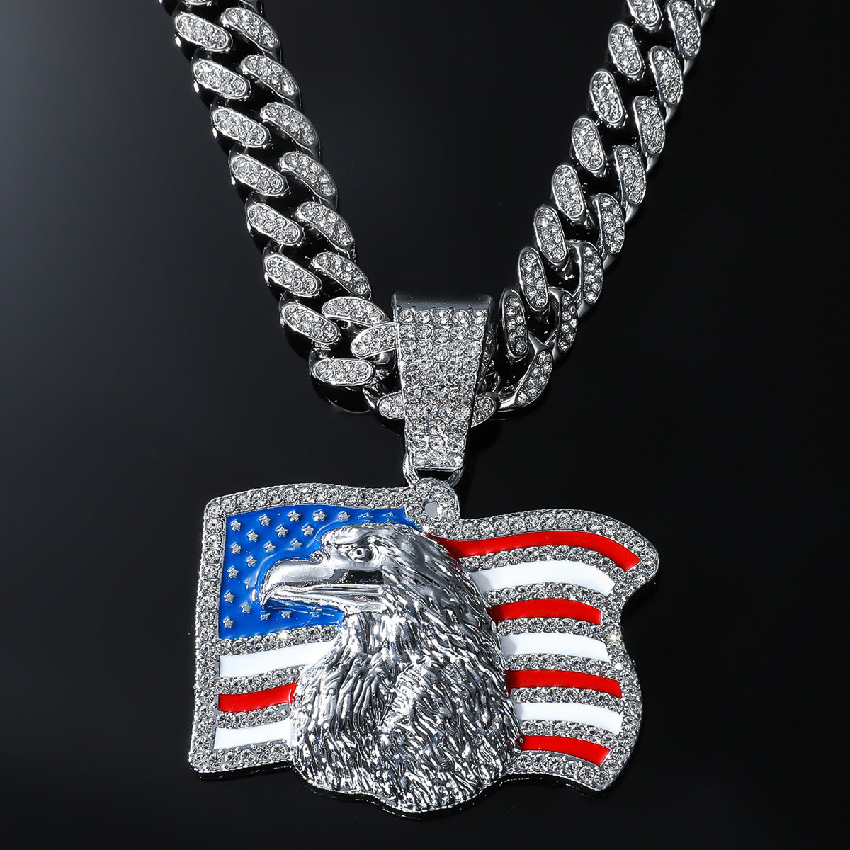 American Flag Rhinestone Pendant Necklace