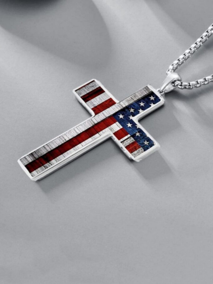American Flag Cross Pendant Necklace