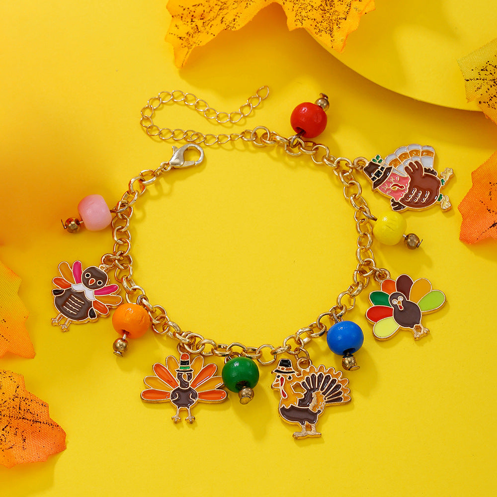 Thanksgiving Maple and Sunflower Charm Bracelet
