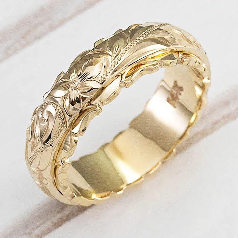 Engraved Floral Copper Ring