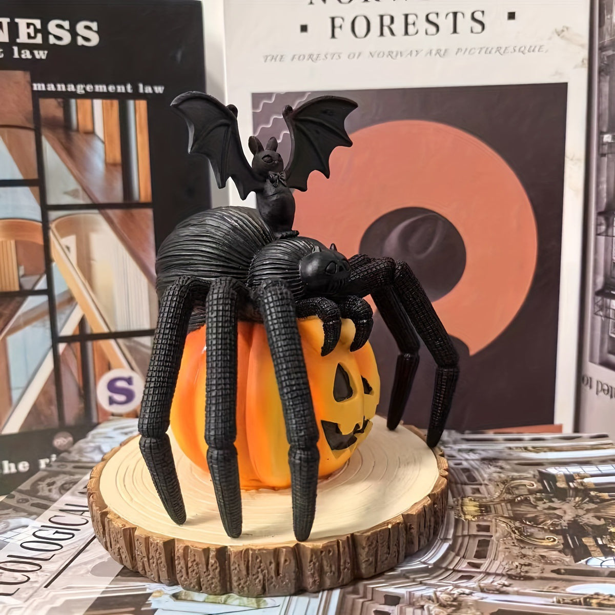 Pumpkin Spider Resin Decoration