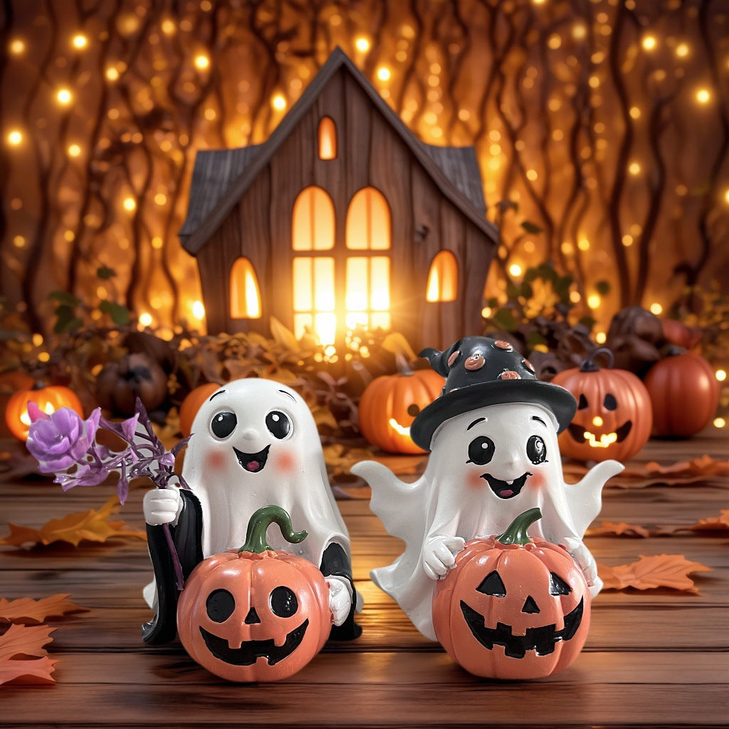 Ghost & Pumpkin Resin Figurine