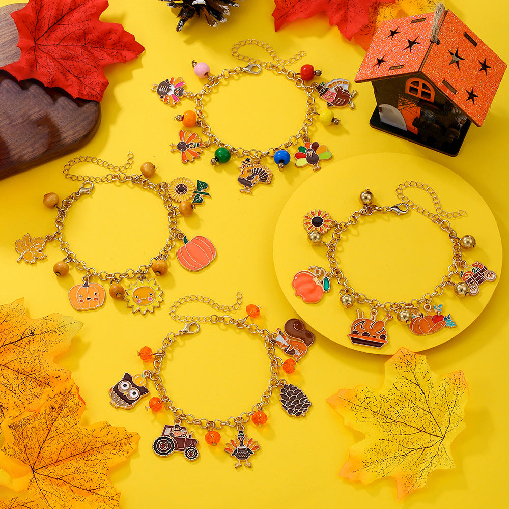 Thanksgiving Maple and Sunflower Charm Bracelet
