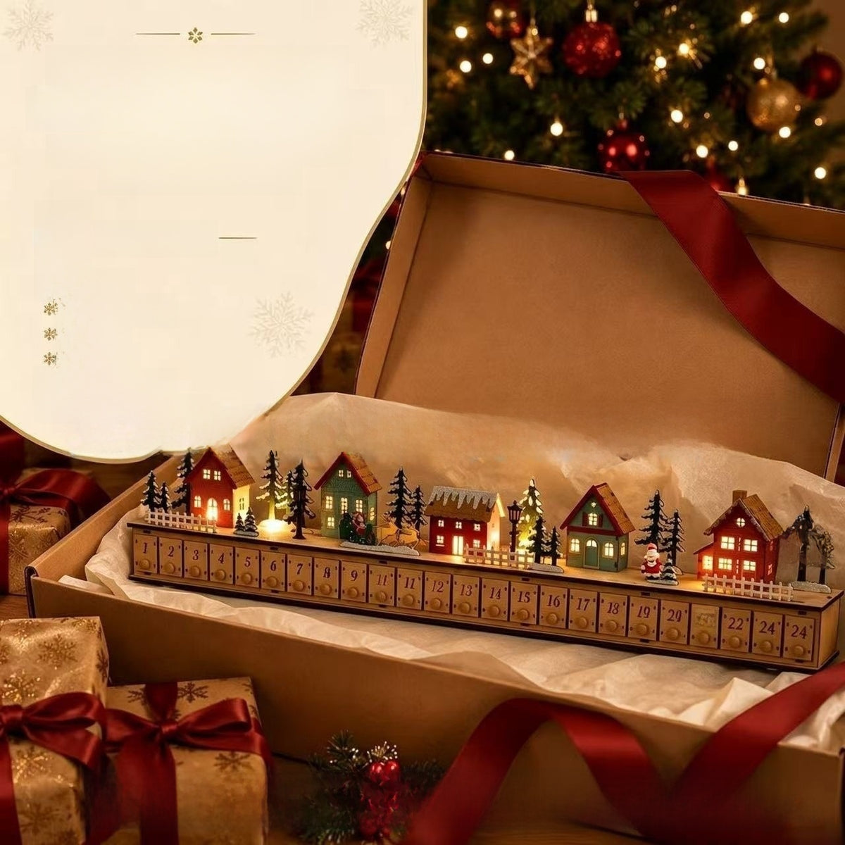 Wooden Christmas Village Advent Calendar