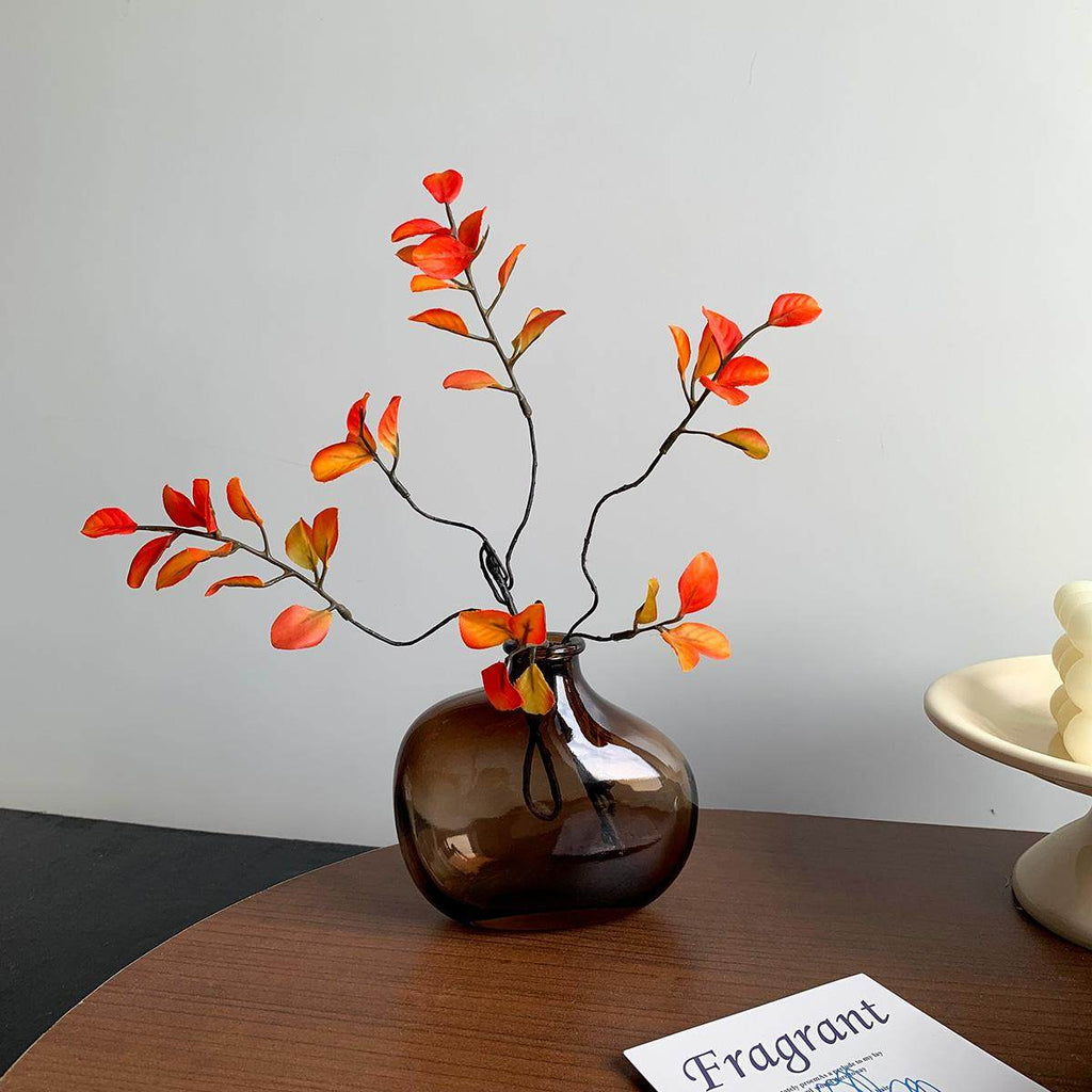 Artificial Maple Leaf Branches with Glass Vase