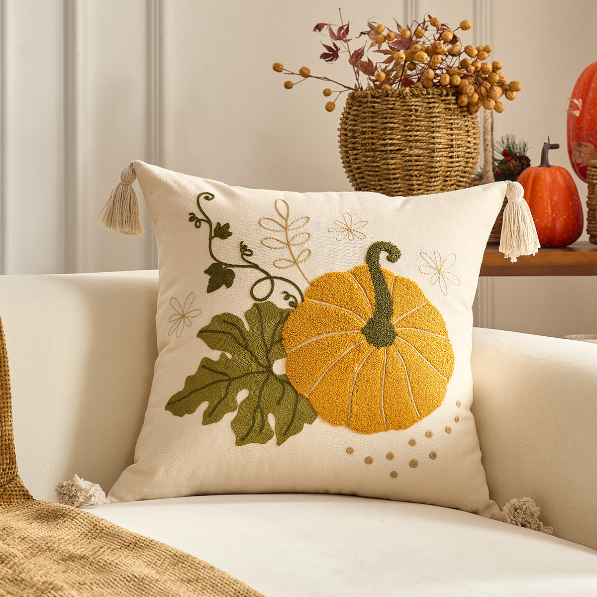 Autumn Pumpkin & Maple Leaf Pillow Covers