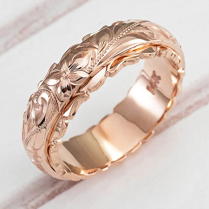 Engraved Floral Copper Ring