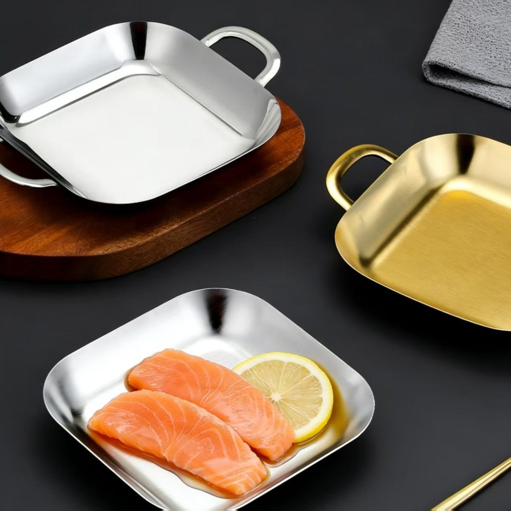 Square Stainless Steel Serving Dish with Handles
