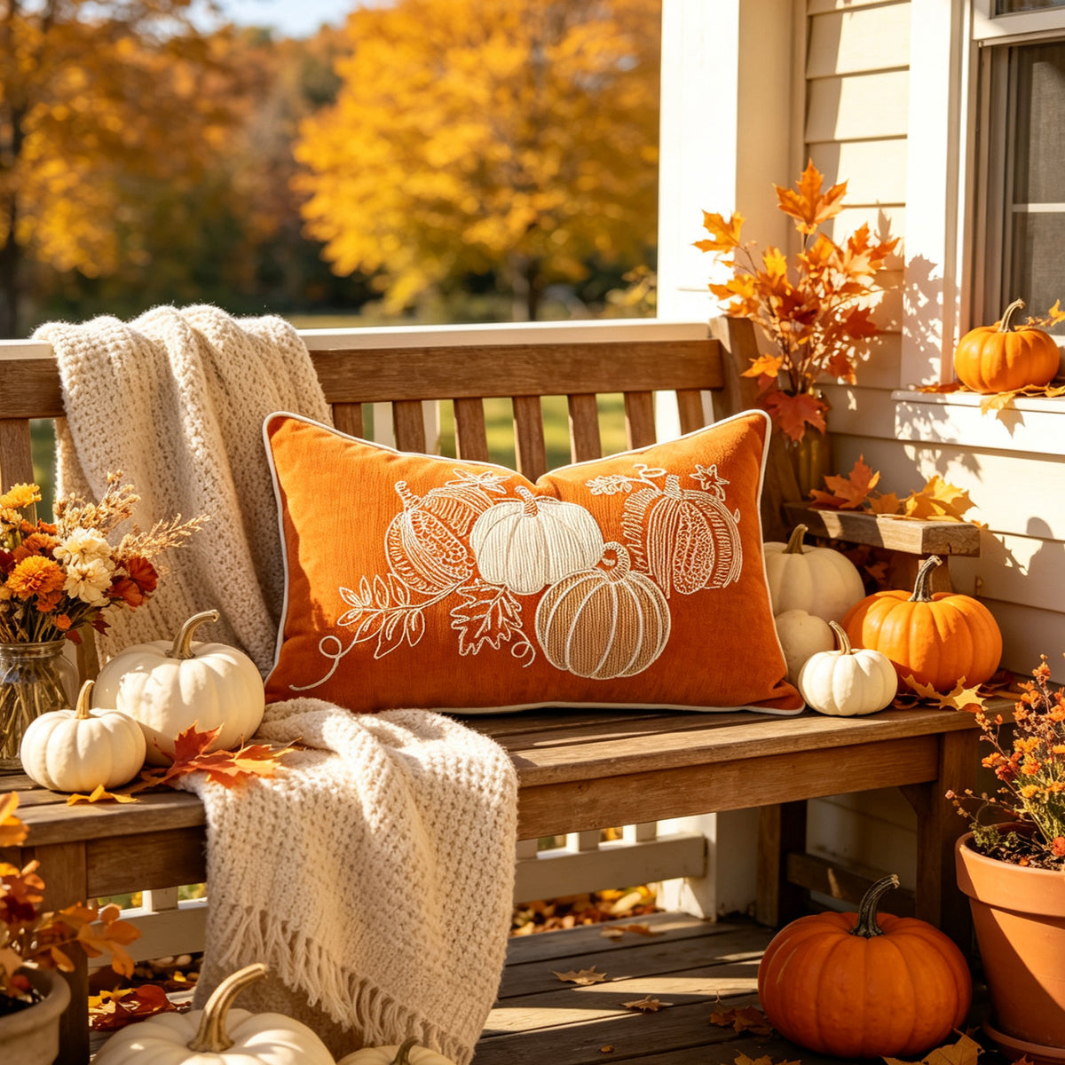 Autumn Pumpkin & Maple Leaf Pillow Covers