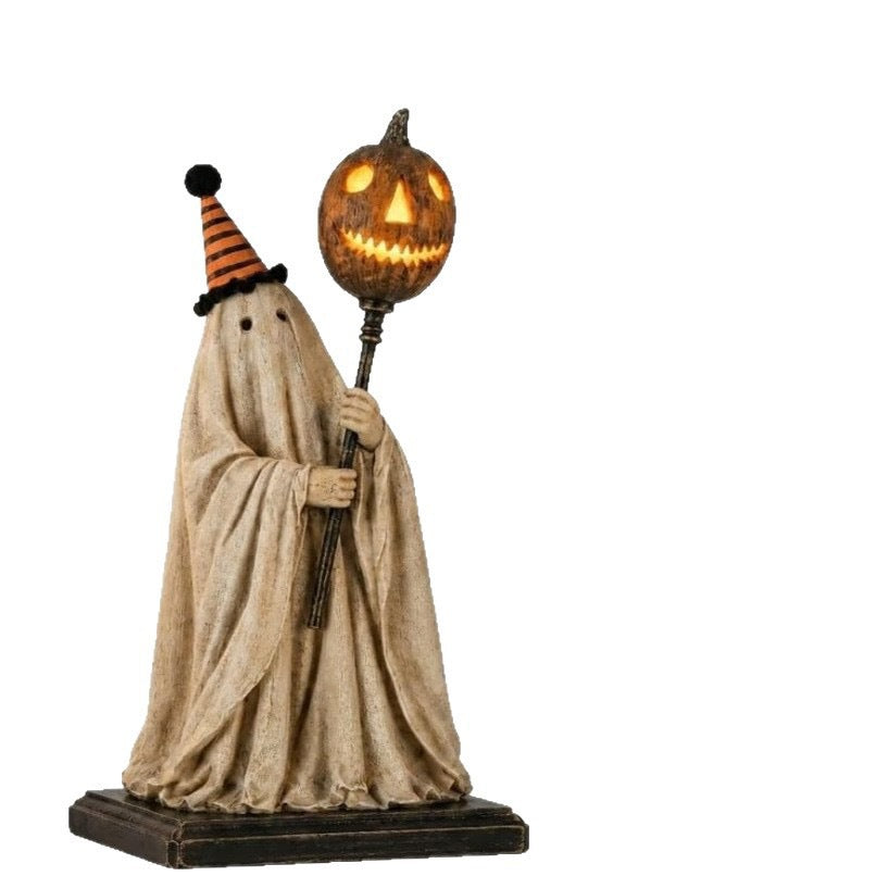 Glowing Ghost Pumpkin Figurine