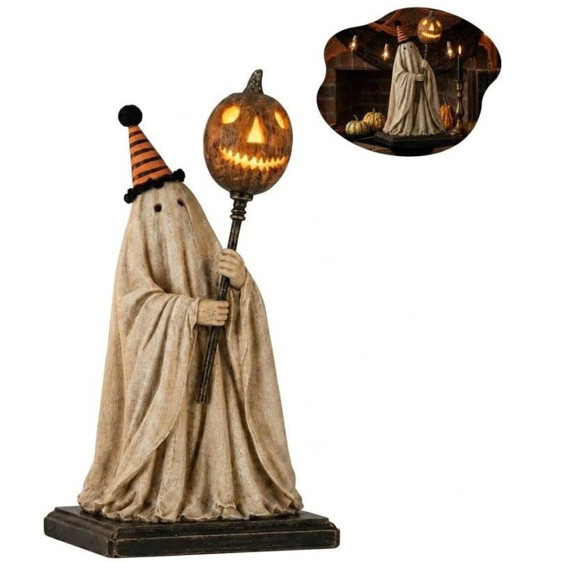 Glowing Ghost Pumpkin Figurine