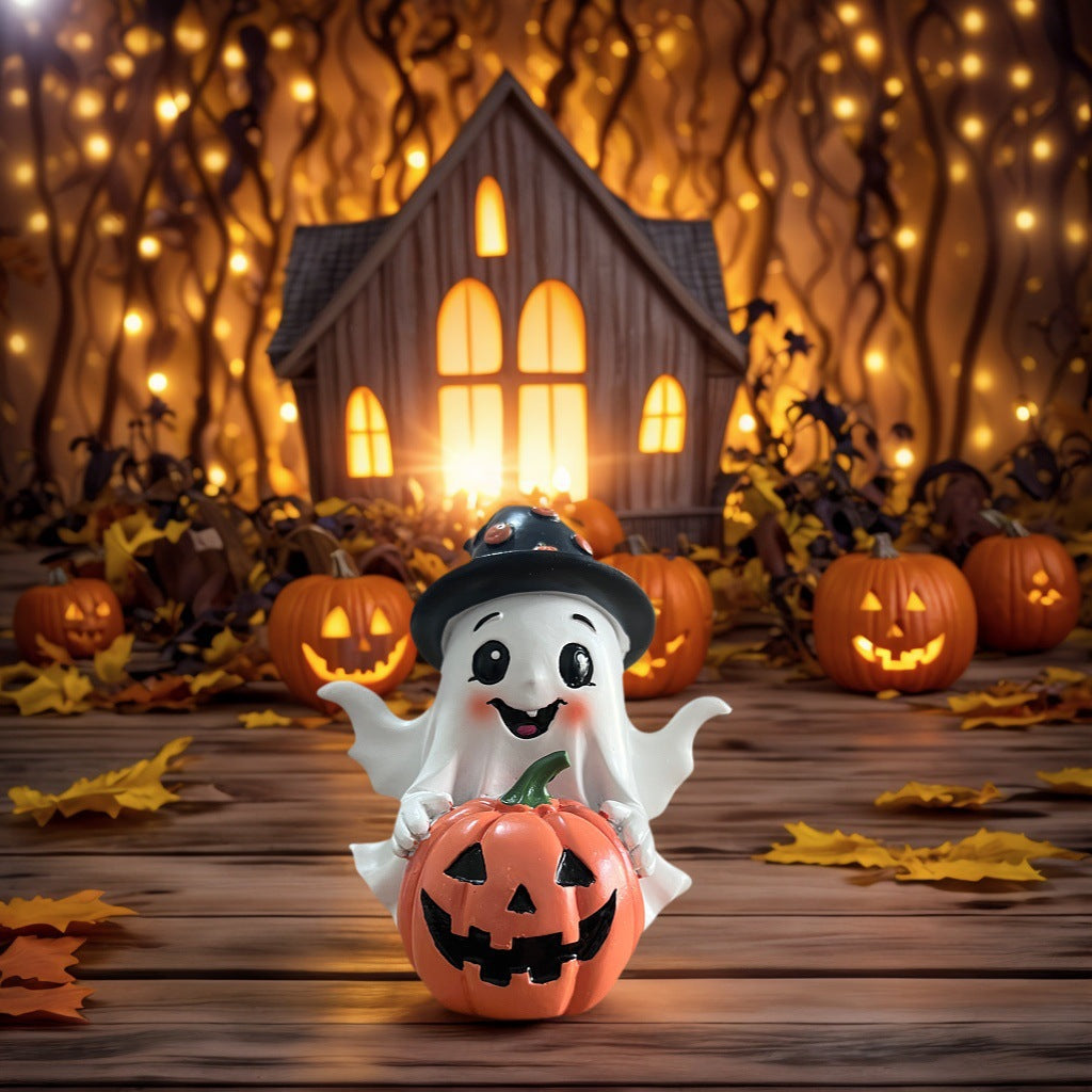 Ghost & Pumpkin Resin Figurine