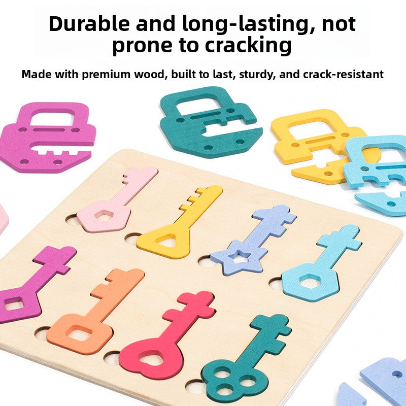 Wooden Lock and Key Matching Puzzle
